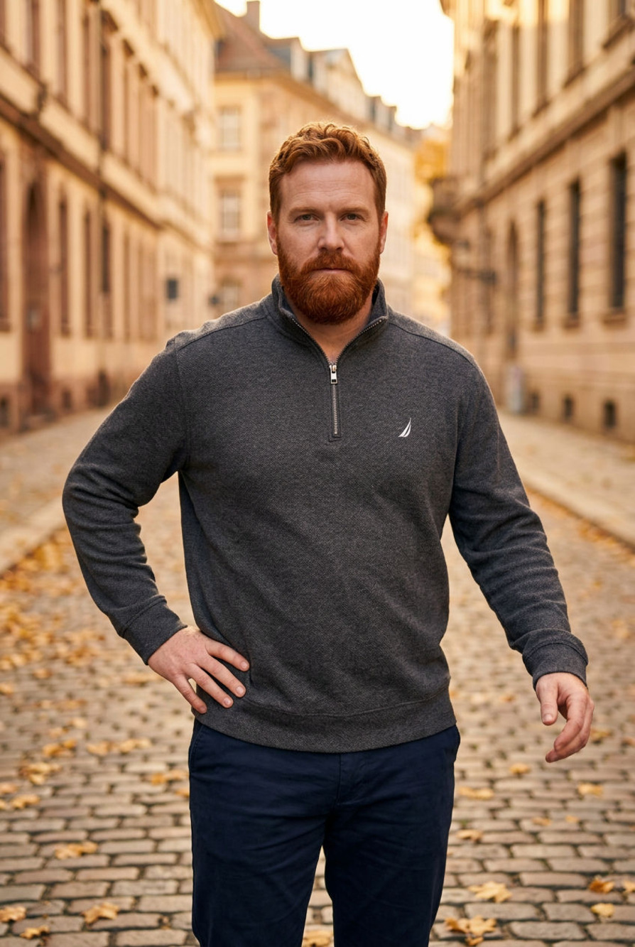 Nautica Men's Classic Fit Solid Quarter-Zip Fleece Sweatshirt, Charcoal Heather
